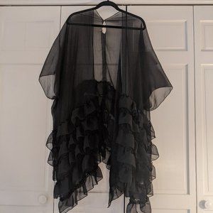 Black Chiffon Kimono with Ruffles